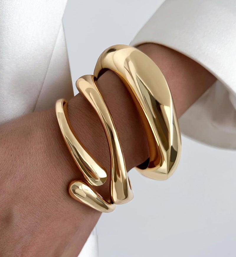 MTINEAPS Store Gold Bangle Bracelets for Women Teens Trendy Chunky Adjustable Twist Cuff Bracelet Jewelry Gifts - Image 3